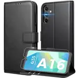 Peakally Handyhülle für Samsung Galaxy A16 5G Hülle [Mit 1 Stück Panzer Schutz Glas] [Premium PU Leder] [RFID-Blockierung] [Kartenfach] Klapphülle kompatibel mit Galaxy A16 5G / A16 4G - Schwarz