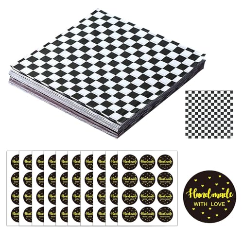 100 Blatt Fettdichtes Papier, 120 Blatt Siegelaufkleber, Wachspapier Für Lebensmittel, Gitter-Lebensmittelkorbauskleidung, Gitter-Lebensmittelverpackungspapier, Lebensmitteleinlagen