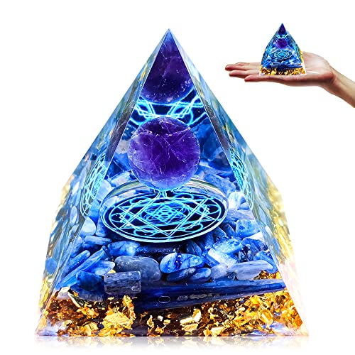 Tyuodna Orgonit Pyramide,Edelsteine Heilsteine,Orgon Pyramide,Reiki Chakra Steine,Kristall Steine für Chakra-Heilung,Meditation, Yoga,Esoterik Geschenke (Blau-Kristallkugel)