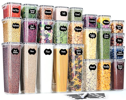 Vorratsdosen mit deckel luftdicht 25er Set: Aufbewahrungsbox Küche für Mehl Müsli Zucker Spaghetti Nudeln Aufbewahrung | Vorratsbehälter Set 2,5l/1,7l/1,25l/0,75l | BPA-FREI | Spülmaschinenfest