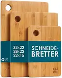 Schneidebrett Holz (3er Set) - 3 Extra Dicke Bambus-Schneidebretter - 33 x 22 cm / 28 x 22 cm / 22 x 15 cm - Die Perfekte Holzbrett Küche, Brotbretter und Servierbretter - von LARHN