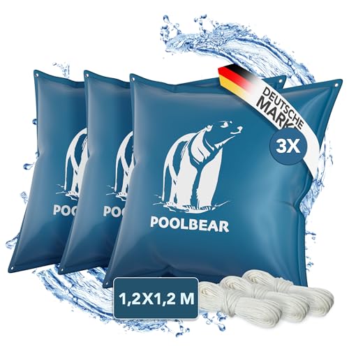 PoolBear | 3X Poolkissen Winter 120x120cm Winterkissen XXL I Pool-Luftkissen mit Doppelnaht inkl Reparaturset I Überwinterung-Frostschutz-Kissen Poolpolster