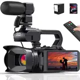 Videokamera 6K Camcorder 64MP 18X Digitalzoom Vlogging Kamera mit IR Nachtsicht für YouTube, HD Webcam Camera WiFi Videokamera mit 4500mAh Akku, SD-Karte, Stabilisator, Mikrofon und 2,4G Fernbedienung