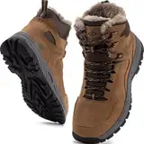 JACKSHIBO Winterschuhe Herren Winterstiefel Damen Warme Gefüttert Stiefel Herren Damen Trekking Wanderschuhe Wasserdicht Rutschfest Schneestiefel Outdoor Winterboots Braun 44EU