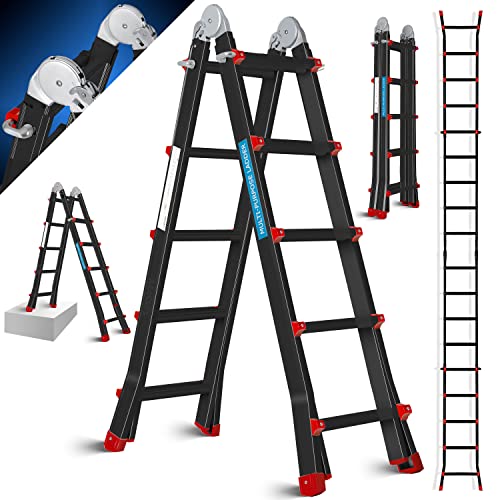 MASKO® Aluleiter Mehrzweckleiter 5,10m 4x5 Sprossen Teleskopleiter ✓ Multifunktionsleiter ✓ Aluleiter ✓ Klappleiter ✓ Anlegeleiter ✓ Bockleiter ✓ Schiebeleiter ✓ beidseitige Steh und Treppenleiter