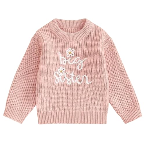 Yoolhamy Baby Mädchen Pullover Winter Knitted Sweater Große Kleine Schwester Neugeborenen Outfits Kinder Langarm Strickpullover Pulli Kleinkinder Kleidung