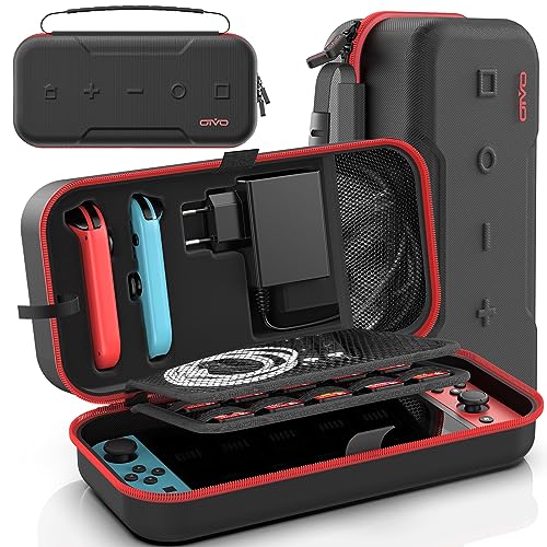 OIVO Switch Tasche kompatibel mit Nintendo Switch/OLED-Modell, Große Switch Tragetasche für Joycon und EU Netzteil, Harte Switch OLED Hülle mit Aufbewahrung für 20 Switch Spiele & Switch Zubehör, Rot