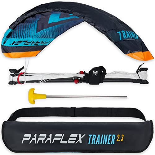 Wolkenstürmer® Paraflex Trainer 3-Leiner Lenkmatte 2.3 (türkis) - Flugfertiger Kite Drachen 230cm mit Trainerbar - Trainer Kite & Windtrainer