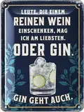 LANOLU Retro Blechschild Bar Schild GIN Deko, Cocktail Schild mit lustigem Spruch ICH MAG LEUTE DIE EINEM REINEN WEIN EINSCHENKEN oder GIN Metallschilder vintage Dekoration Küche 15x20cm