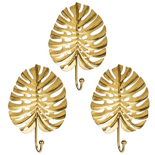 3PCS Dekorative Garderobenhaken Gold Kleiderhaken Vintage Wandhaken Garderobe in Schildkrötenblattform für Jacken, Schals, Taschen, Rucksäcke, Handtücher und Mehr, Retro Shabby Chic Landhausstil