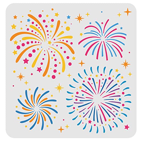 FINGERINSPIRE Feuerwerks Schablone 30x30cm Wiederverwendbare Feuerwerks Malschablone mit 4 Verschiedenen Mustern Große DIY Dekorationsvorlage zum Malen auf Holz, Leinwand, Stoff, Boden und Wand