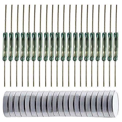 Gebildet 20pcs Glas-Reed-Schalter, Reed-Kontakt, Magnet in der Nähe – Schaltkreis verbinden, Magnet weg – Schaltkreis unterbrechen, magnetischer Induktionsschalter (2 mm × 14 mm) mit 20pcs Magnet