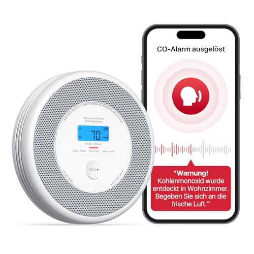 X-Sense XP0A-iR Rauch und CO Melder mit Sprachalarm und Standortansage, WLAN Kombinierter Rauch- und Kohlenmonoxidmelder für 17 festlegbare Räume,kompatibel mit der X-Sense Home Security-App, 1 Stück