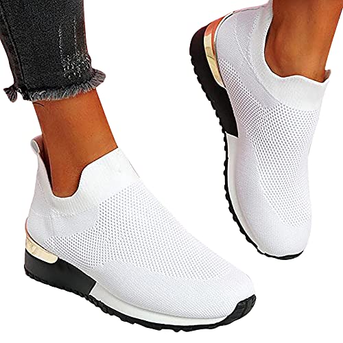 Damen Slip on Sneaker Frauen Gewebt Orthopädische Schuhe Atmungsaktiv Turnschuhe Leicht Laufschuhe Sportschuhe Bequeme Schlupfschuhe Walkingschuhe Arch Support Schuhe