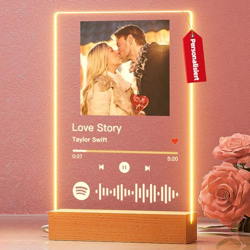 witfox Spotify Glas Personalisierte Geschenke für Männer Frauen - Geschenk für Ihn Sie Valentinstag - Song cover glas Bild mit Foto aus Acryl Fotogeschenke 15x22cm