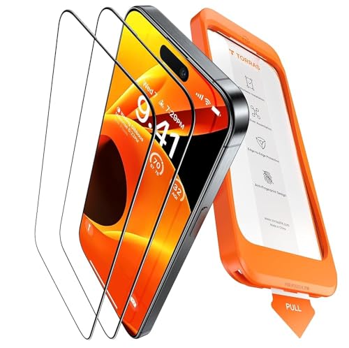 TORRAS für iPhone 15 Pro Max für Panzerglas [TOP Bruchsicherheit] Folie iPhone 15 Pro Max Schutzfolie Full Screen iPhone 15 Pro Max 9H+Schutzglas [Auto-Installation] Anti-Fingerabdruck, 2 Stück