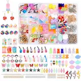 JABNOW Charms Anhänger Set Schmuck Selber Machen Set, 100 Stück Charms Bubble Tea Schmetterling Bär, DIY Coole Sachen für Ohrringe Halskette Armband und Schlüsselanhänger