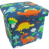 Dankeler Kids Folding Ottoman mit Stauraum, Kleiner Leinenhocker für Kinder, süße Cartoon -Fuß -Ruhe für Wohnzimmer, Schlafzimmer, Wohnheim, Eingangsbehörde (Dinosaurier)