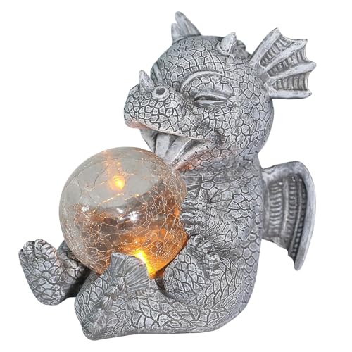 Gartenskulptur im Freien, dekorative Dinosaurier -Figur - Harz Dragon Statue Ornament mit Sonnenlicht, Gartendekor für Garten, Terrasse Sein einfaches und Elegantes Hausstil passt zu jedem Heimatstil