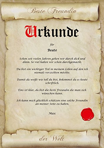 Urkunde Beste Freundin der Welt - Bester Freund DIN A4 Geschenk personalisiert mit Name - Idee zum Geburtstag, persönliche Karte XL Geschenkidee