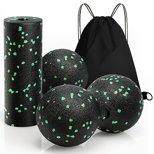 Faszienball und Faszienroller Set, Kleiner Massageball Faszienroller für Wirbelsäule, Rücken, Nacken, Massageball Set mittelhart mit Aufbewahrungstasche (Packung mit 3 Stück)