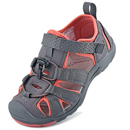 riemot Kinder Sandalen Mädchen Jungen Sportsandalen Geschlossene Trekkingsandalen Outdoor Sommerschuhe - Atmungsaktiv und Leicht Korallrot Gr.35