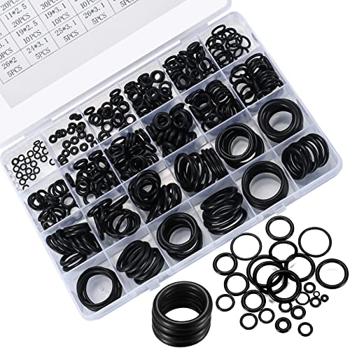 360 Stk Gummi O Ringe Dichtungsringe Sortiment Kit, Dichtungen Gummiringe, Dichtringe Flachdichtung Dichtungssatz Schwarz für elektrische Hydraulik, Sanitär, Dichtungsscheiben, 24 Größen