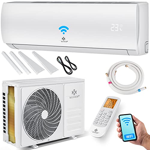 KESSER® Klimaanlage Set Split - mit WiFi/App Funktion Klimagerät - Kühlen A++/ Heizen A+ -12000 BTU/h (3.400 Watt) Kältemittel R32 - Fernbedienung, Timerfunktion - Inkl. komplettem Montagematerial