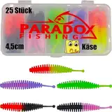 Paradox Fishing Forellenköder Gummi Set 4,5cm mit Box 25 St. I UV Forellenköder Gummi Gummiköder Forelle I Forellen Angeln Spoon Set Forellenteig - Spoons Forelle (Käse)