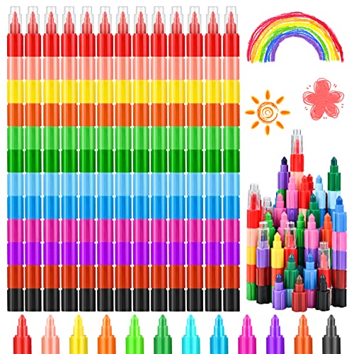 GOLDGE 13 Stück Stapelbare Buntstifte Kinder Wachsmalstifte, 12 Farben Baustein Buntstifte Mitbringsel Mitgebsel Kindergeburtstag Gastgeschenke Regenbogen Stift Kleine Geschenke für Kinder