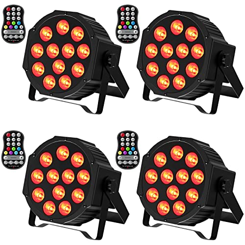 DELIBANG 4PCS Wiederaufladbar RGBW LED Par Scheinwerfer, 12 LED Strahler Akku mit Fernbedienung Timing, Bühnenlicht Effektstrahler DMX für Outdoor Party Bar Bühne Hochzeit Weihnachten