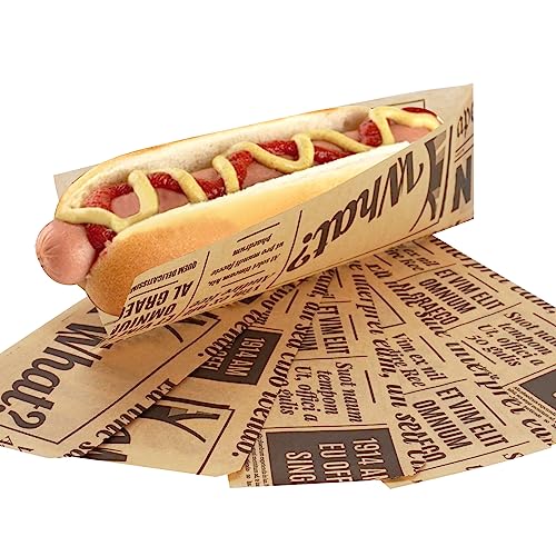 SKIR'CO (500 Stück) Papiertüten für Lebensmittelverpackungen 7 x 21 cm, Hot Dog Beutel, Fettdichte Fast Food Beutel