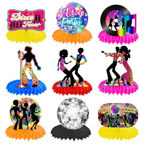 Disco Deko Tischaufsätze 70er Party Waben Tischdekoration, Dancing Queen Party Tischmittelstücke Disco deko 70er 80er 90er Thema Party Dekorationen 1970er Disko Party Mittelstücke für Tisch,9 Stück