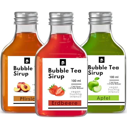 ONHA Bubble Tea Sirup - 3er Packung Sirup für Bubble Tea - Bubble Tea Sirup Set mit Maracuja Sirup, Mango Sirup und Exotic Mix Sirup (Klassisch: Erdbeere, Pfirsisch, Apfel)