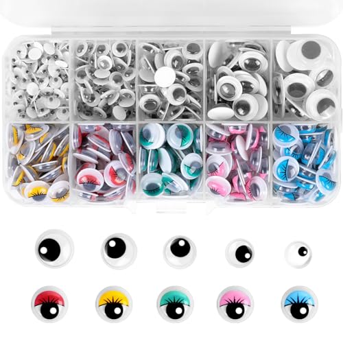 Romon Selbstklebende Wackelaugen, 420 Stück Kulleraugen Selbstklebend, Puppenaugen Basteln 5/6/8/10/12mm, Wiggle Googly Eyes Bastelaugen, Augen Zum Aufkleben Für DIY, Scrapbooking, Kunsthandwerk