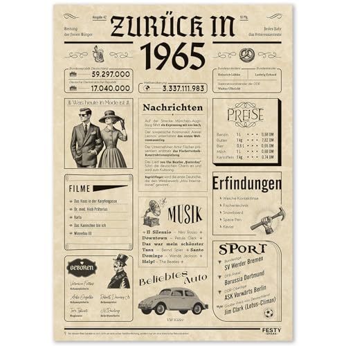 Geschenke zum 60 Geburtstag Frau - Schöne Geburtstagskarte 60 Frau und Mann - Geburtstagsgeschenk für Männer 60 - Geburtstagsdekoration 60 Geburtstag Männer und Frauen - Karte 1965