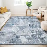 Guchuang Bedding Teppich Wohnzimmer 160x230cm, Blau-Grau Vintage Abstraktes Design, Kurzflor Wohnzimmerteppich, Waschbar rutschfest Carpet für Schlafzimmer