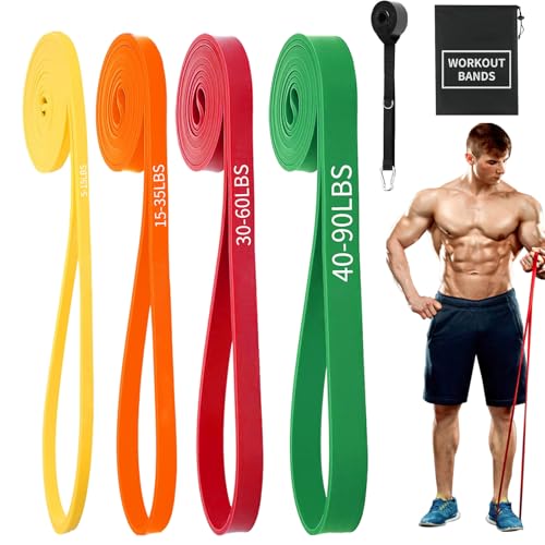 Resistance Bands Set,Fitnessbänder Widerstandsbänder 4er Set Mit Türanker Tragetasche,Gymnastikband für Männer und Frauen, Fitnessband für Yoga Pilates,Krafttraining (Gelb, Orange, Rot, Grün)