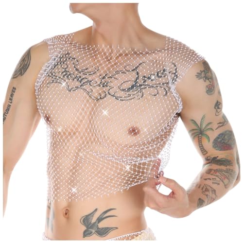Mymyguoe Transparent Netzshirt Herren Slim Fit Reizwäsche Rave Outfit Fischnetz Crop Top Netzhemd Ärmellose Tank Top Wetlook Netzoberteil Erotische Durchsichtig Muskelshirts Kinky Outfit