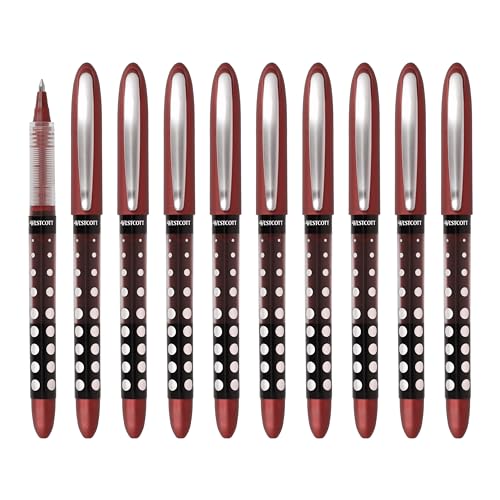 Westcott Tintenroller Rot 10 Stück | 10er Vorteilspack Korrekturstift Rollerball Pen rote Tinte | präzise 0,5 mm Strichstärke, transp. Füllstandsanzeige, Kapillartechnologie | E-730631 00