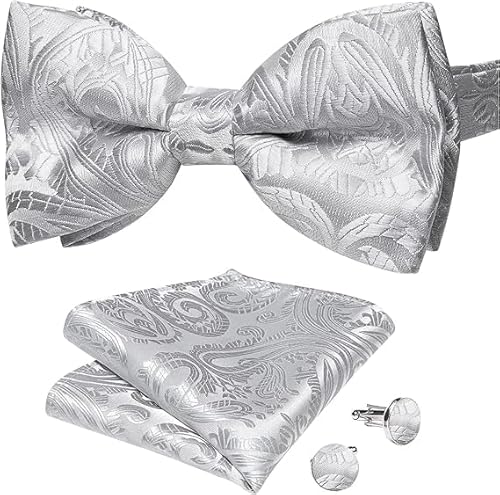 wuptlfe Mens Pre-tied Paisley Bow Tie for Wedding Party Adjustable Bowties-Grey