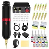 Tattoo Anfänger Set – Komplettes Tattoo Pen Kit mit Netzteil, 10 Farbtinten & Nadeln – Perfektes Starter-Geschenkset