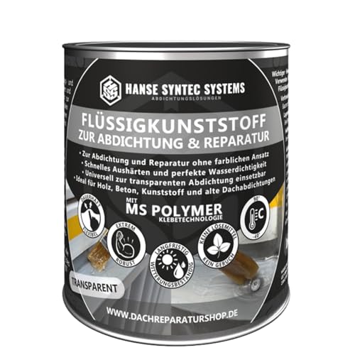 HSS Flüssigkunststoff für Abdichtung & Reparatur – UV- & witterungsbeständig – MS-Polymer – lösungsmittel- & bitumenfrei – Transparent – 250 g für ca. 0,7m²