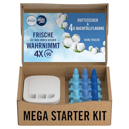Febreze 3Volution Duftstecker, 1 Stück (1 Stecker + 4 Nachfüller), Reine Frische, Starterset, Raumduft Spray, Raumerfrischer, Elektrischer Lufterfrischer