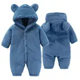 Yaopelky Neugeborenes Baby Bär Schneeanzug Kleinkind Fleece Strampler Baby mit Kapuze Jumpsuit Winter Warm Outwear für Mädchen Jungen 0-12M (Blau, 0-3 Monate)