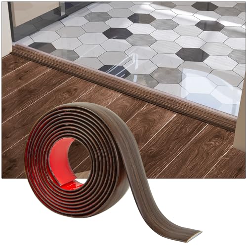 Art3d Selbstklebender Vinylbodenübergangsstreifen 1m Laminatbodenstreifen flacher Bodentrennstreifen zum Verbinden von Bodenlücken Teppichschwellenübergang Fliesenboden 122x4x0,3cm braun