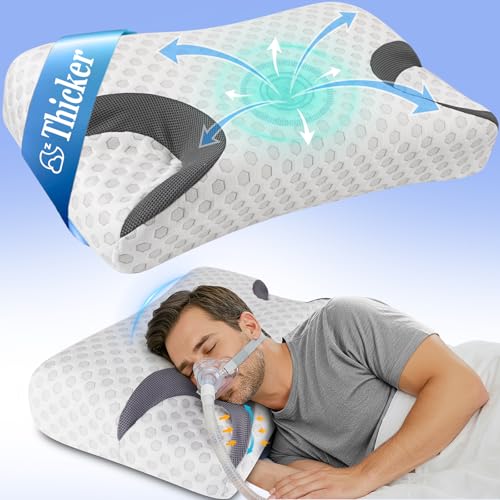 Hypuno CPAP-Kissen für Seitenschläfer reduziert Luftauslässe und Druck der Maske - Memory Foam Kissen geeignet für Schlafapnoe und CPAP-Maskenbenutzer - Nackenstützkissen für Seite, Rücken und Bauch