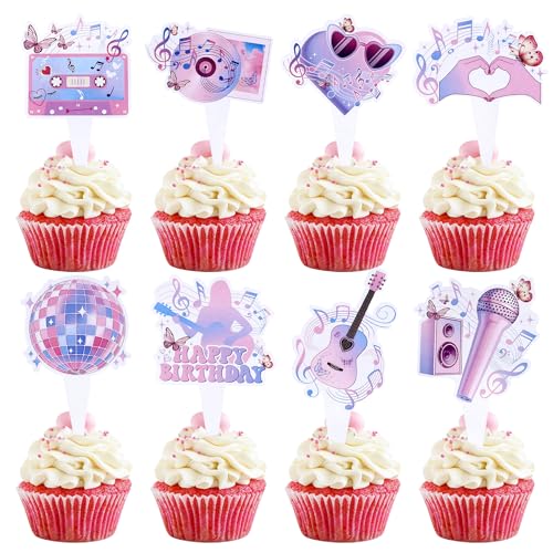 Blumomon 32 Stück T-S Sänger Konzert Kuchen Dekoration Musik Festival Kuchen Dekoration Cupcake Topper Musik Party Dekoration