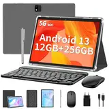 QDDQ Tablet 10 Zoll, 2-in-1 Tablets mit Tastatur, Android 13 Tablet, 256GB ROM+1TB TF, 8000mAh mit Hülle, 2.4GHZ+5G WiFi,Octa-core, 1080P FHD Video, 8MP Kamera,Bluetooth/Typ-c/GMS (Schwarz)