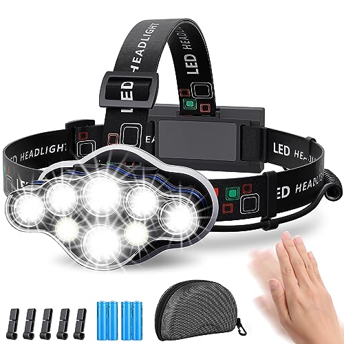 MLIAIMCE Stirnlampe, Superheller Stirnlampe LED Wiederaufladbar 18000 Lumen 8 LED 8 Modi Mit Rotlicht Warnlicht Kopflampe,IPX4 Wasserdicht,Perfekt Für Camping,Fischen,Outdoor,Joggen,Arbeit,Wandern